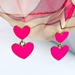 Barbie Style Heart Shaped Earring Hot Bright Pink - NWOT